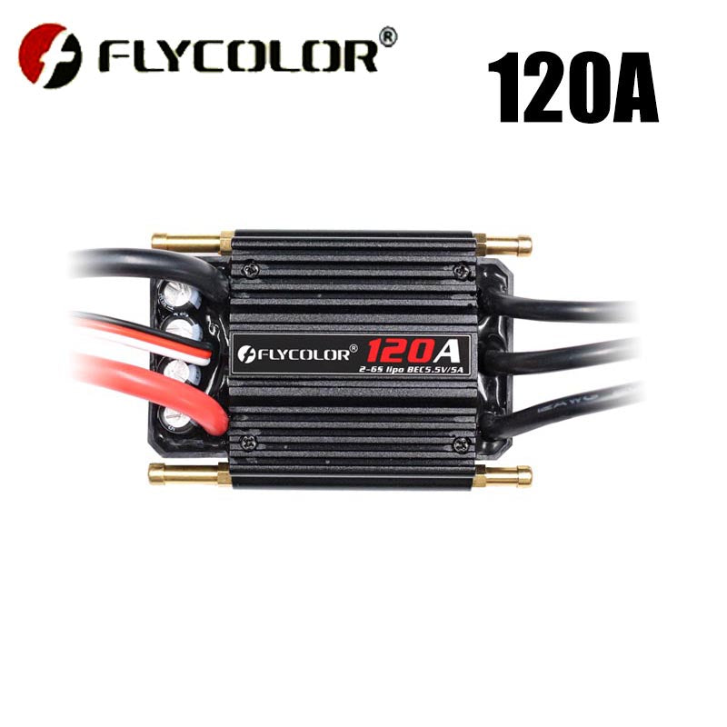 Flycolor 120A/150A brushless ESC, supports 2-6S lithium batteries, built-in BEC 5.5V/5A, suitable for remote-controlled boats.