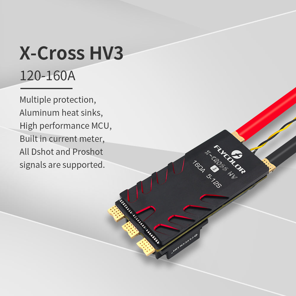 FLYCOLOR X-CROSS HV3 120A/160A ESC 5-12S BLHeli-32 Dshot Proshot 64MHz 32-Bit Speed Controller for RC FPV Racing Drone